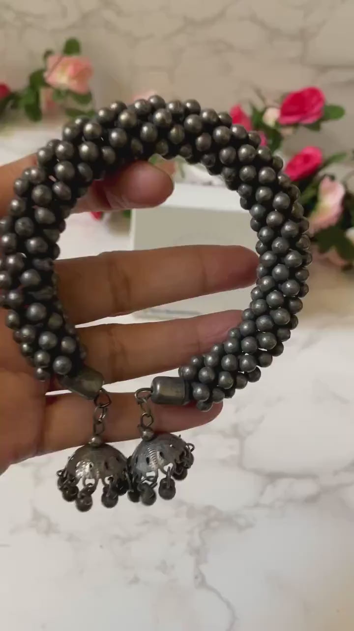 Black Oxidized Ghungaroo Cuff Bracelet: Adjustable Bangle