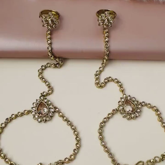 Kundan Haath Panja - Gold Plated Indian Bridal Ring Bracelet