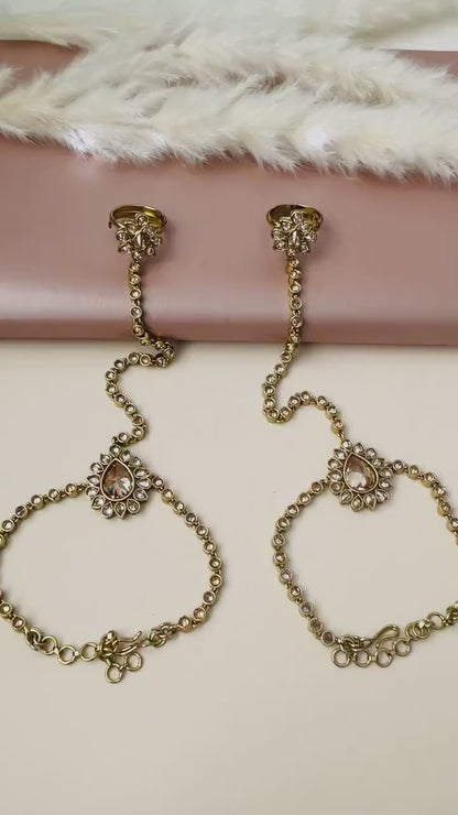 Kundan Haath Panja - Gold Plated Indian Bridal Ring Bracelet