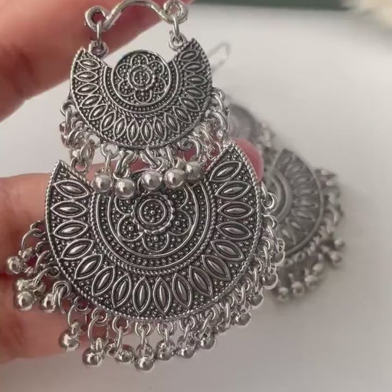 Oxidised double layered lightweight Chandbali