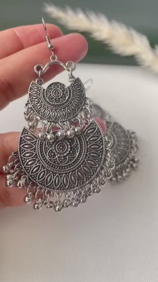 Oxidised double layered lightweight Chandbali