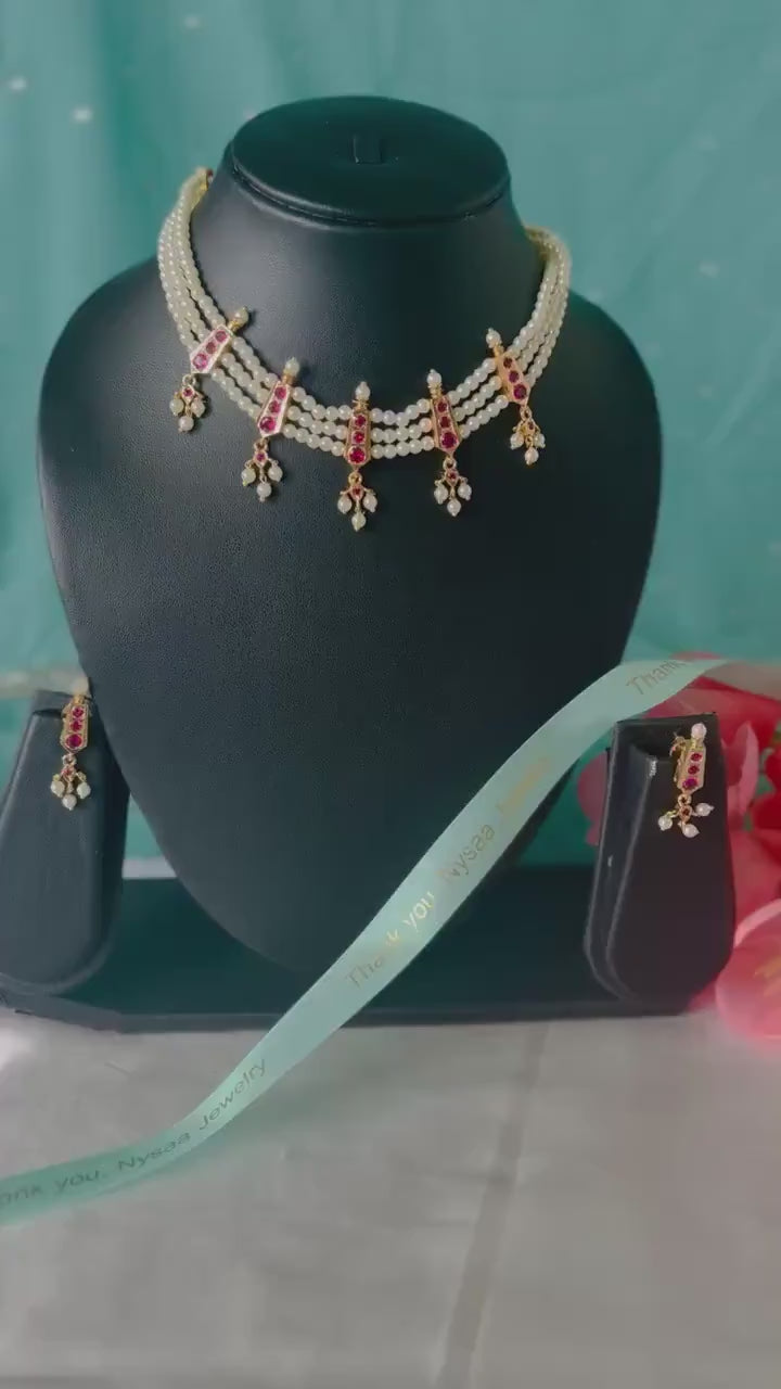 Maharashtrian pearl chinchpeti pearl choker