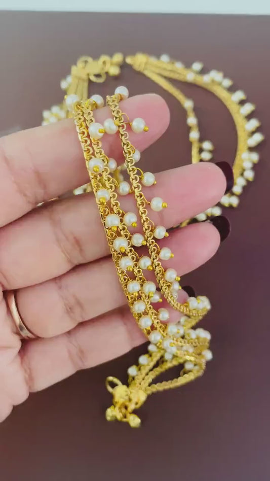 Pearl Gold Plated Anklet Payal: Traditional Bridal Jewelry