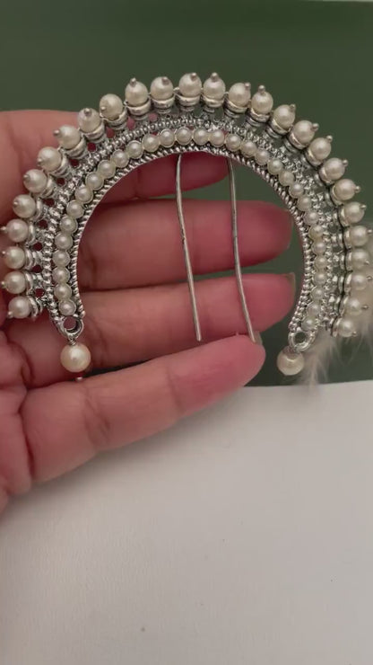 Oxidized Pearl Hair Bun Accessory: Maharashtrian Juda Khopa