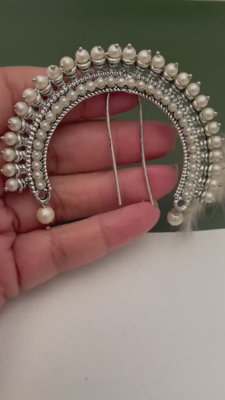 Oxidized Pearl Hair Bun Accessory: Maharashtrian Juda Khopa