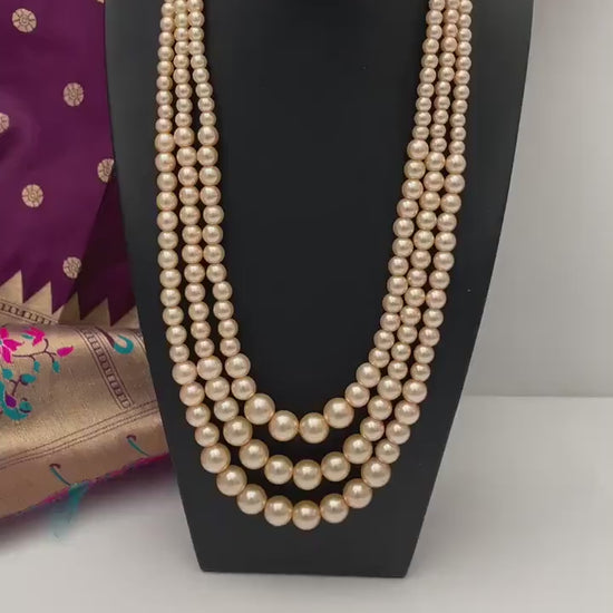 Classic multilayered pearl necklace | Faux pearl necklace | Three strands pearl necklace