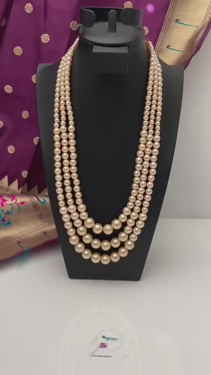 Classic multilayered pearl necklace | Faux pearl necklace | Three strands pearl necklace