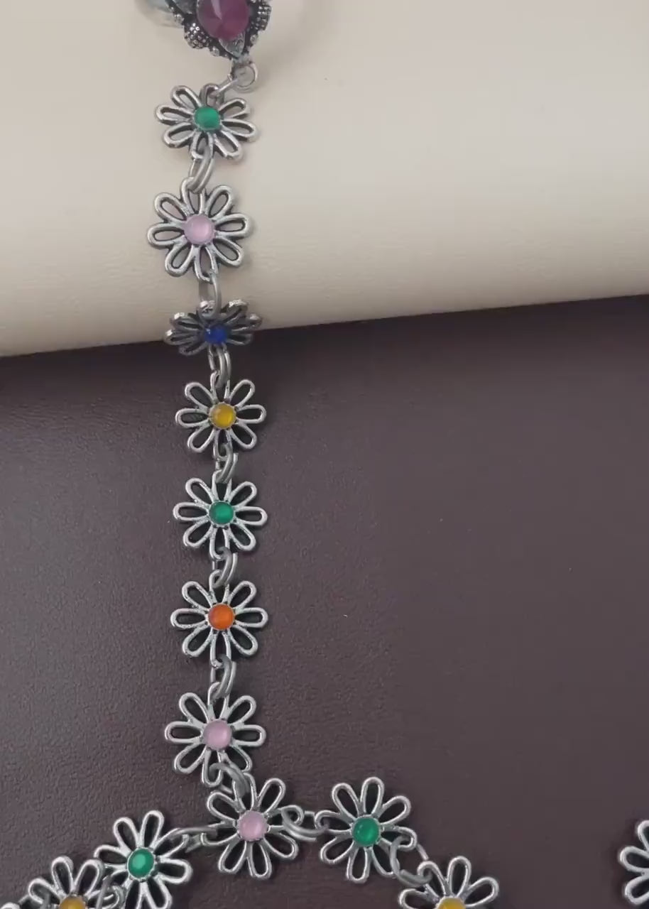 Oxidized Silver Haath Panja with Ring | Adjustable Indian Jewelry