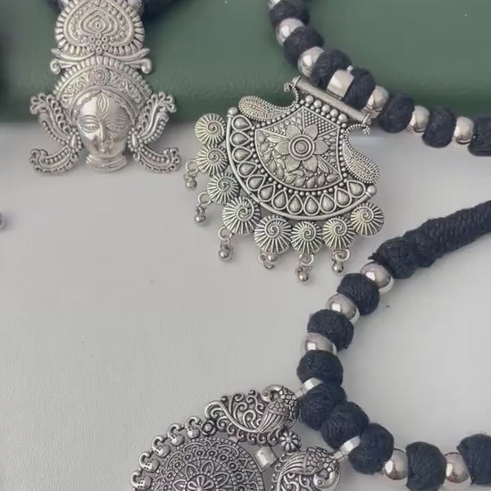 Oxidized Thread Necklace: Indian Bollywood Jewelry, Adjustable Length