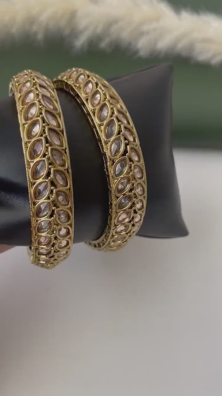 Mehandi Plated Kundan Bangles: LCT Stone Kangan