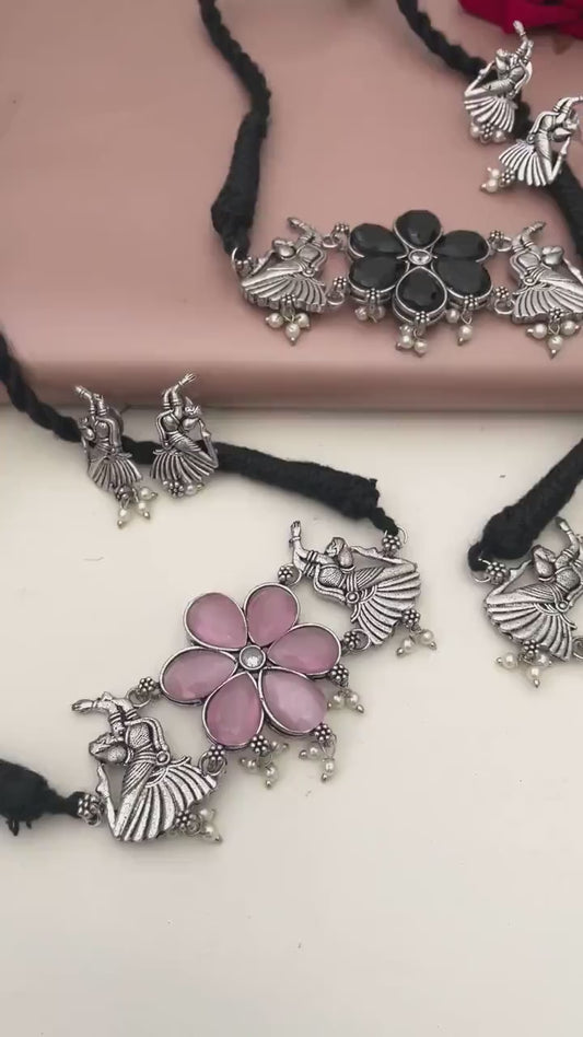 Oxidized Diva Choker Set: Colorful Dancing lady  Necklace