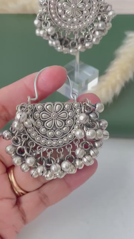Oxidized ghungaroo chandbali earrings