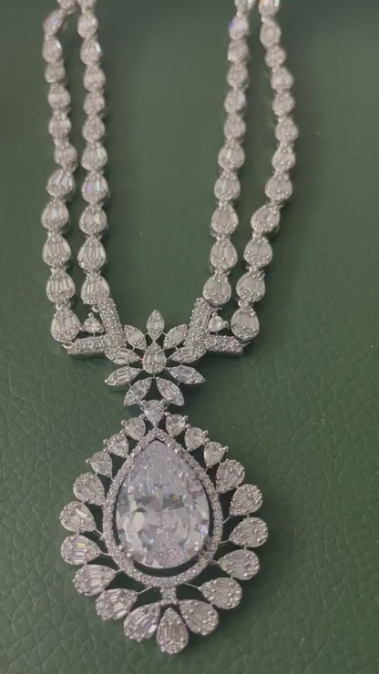 Cubic Zirconia Bridal Necklace Set: Rhodium Plated, Elegant Jewelry