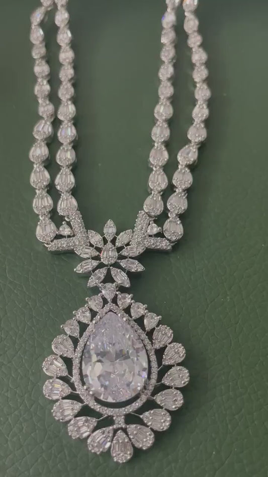 Cubic Zirconia Bridal Necklace Set: Rhodium Plated, Elegant Jewelry